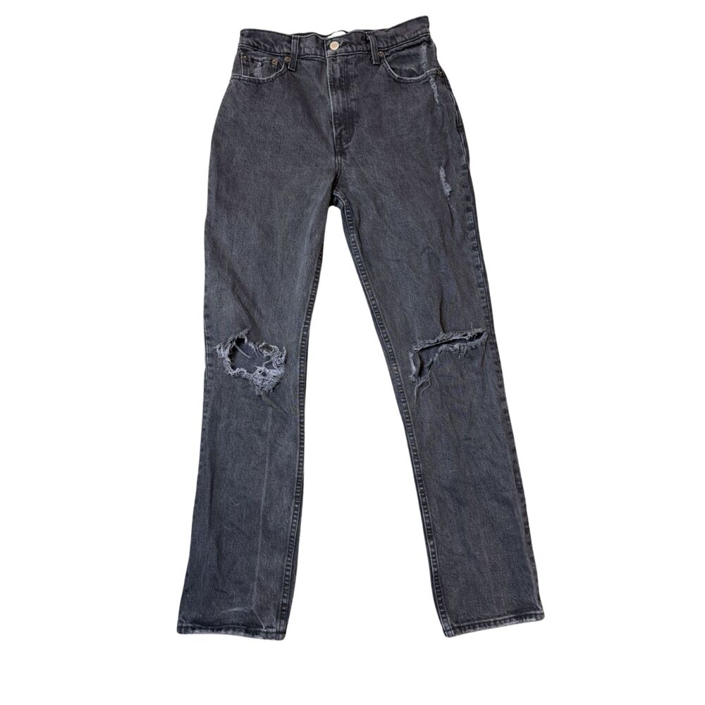 Abercrombie & Fitch 90s Straight Ultra High Rise Black Distressed Size 4/27